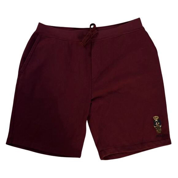 Polo Ralph Lauren Size XL Bear Sweat Shorts Burgundy Limited Edition 9” Inseam - Picture 1 of 4